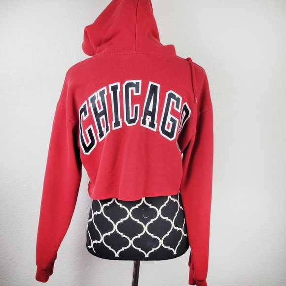Vintage Chicago Bulls Cropped Hoodie S Small Red NBA Basketball Jordan Pippen - Picture 4 of 12